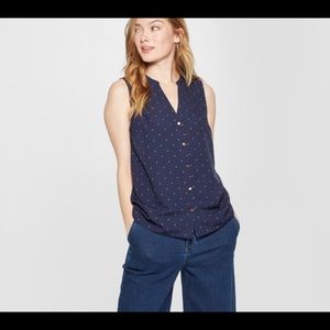 Dark navy blue button down with white dots
